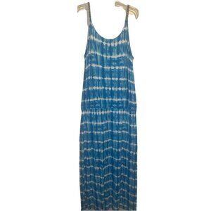 Michael Kors Aqua & White Tie Dye Silver Chain Strap Maxi Dress Sz L NEW